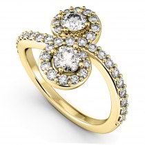 Diamond Halo Two Stone Ring Curved 14k Yellow Gold (1.27ct)