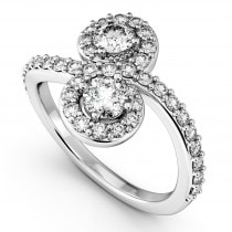 Diamond Halo Accented Curved Two Stone Ring Palladium (1.27ct)