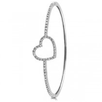 White Diamond Heart Bangle Bracelet in 14k White gold (1.00ctw)