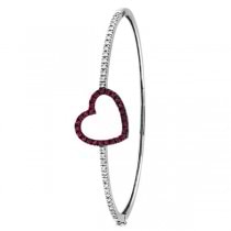 Pink Sapphire & Diamond Heart Bangle Bracelet 14k White Gold (1.00ctw)