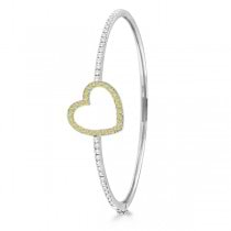 White & Yellow Diamond Heart Bangle Bracelet 14k White gold (1.00ctw)