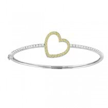 White & Yellow Diamond Heart Bangle Bracelet 14k White gold (1.00ctw)