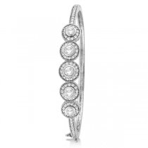 Vintage Style Diamond Bangle Bracelet 18K White Gold (2.57ct)