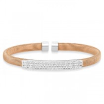 Diamond Cable Cuff Bangle Bracelet 14k Rose Gold (1.00ct)