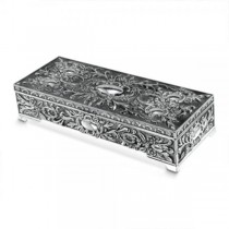 Women's Silver Plated Red Velvet Lined Antique Style Jewelry Box