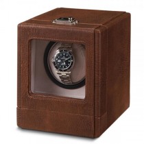 Unisex Brown Faux Crocodile Leather Suede Lining Turnable Watch Winder