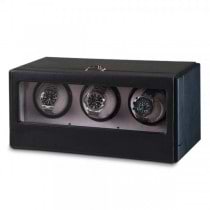 Unisex Black Faux Leather Suede Lining Three Turnable Watch Winder