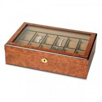 Women's Brown Burl Wood High Gloss Velvet Lining Watch Box