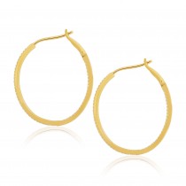 Diamond 28mm Oval Skinny Hoop Earrings 14K Yellow Gold (0.34CT)