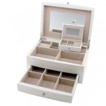 Jewelry Box White Leather Multiple Compartments w/ Travel Case