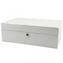Compact Jewelry Box in White Leather Finish w/ Push Button Lock