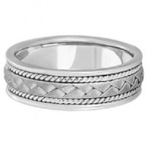 Men's Matte Finish Braided Handmade Wedding Ring 14k White Gold (7mm) Size 9