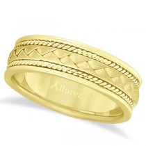 Men's Matt Finish Braided Handmade Wedding Ring 14k Yellow Gold (7mm)