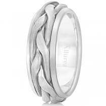 Men's Handwoven Braided Wide Band Wedding Ring 14k White Gold (8.5mm)