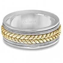 Woven Milgrain Edge Wedding Ring For Men 14k Two-Tone Gold (8mm)