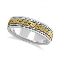 Men's Satin Finish Rope Handwoven Wedding Ring 14k Two-Tone Gold (6mm)