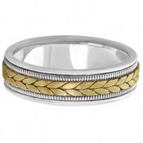 Men's Satin Finish Rope Handwoven Wedding Ring 14k Two-Tone Gold (6mm)