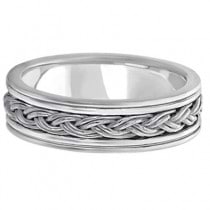 Men's Hand Braided Woven Wedding Ring 14k White Gold (6mm)