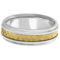 Men's Contemporary Rope Handmade Wedding Ring 14k Two-Tone Gold (7mm)