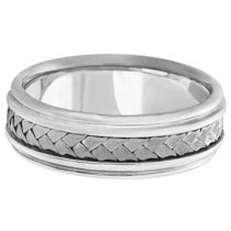 Men's Contemporary Braided Handmade Wedding Ring 14k White Gold (7mm)