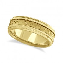 Men's Contemporary Braided Handmade Wedding Ring 14k Yellow Gold (7mm)