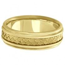 Men's Contemporary Braided Handmade Wedding Ring 14k Yellow Gold (7mm)