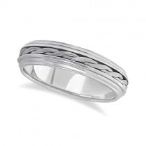 Men's Satin Finish Braided Handwoven Wedding Ring 14k White Gold (5mm)