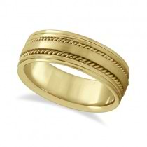 Handmade Rope Wedding Ring For Men 14k Yellow Gold (7.5mm)