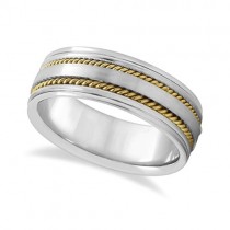 Handmade Rope Wedding Band For Men 18k Two-Tone Gold (7.5mm)