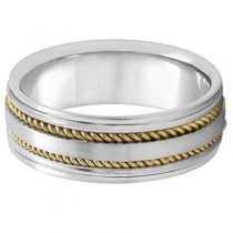 Handmade Rope Wedding Band For Men 18k Two-Tone Gold (7.5mm)