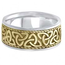 Mens Handmade Celtic Irish Wedding Ring 14k Two-Tone Gold (10mm)