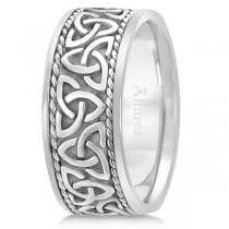Men's Hand Made Celtic Irish Wedding Ring 14k White Gold (10mm)