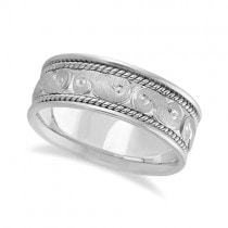 Men's Fancy Hand Made Carved Wedding Ring Band 14k White Gold (8mm)