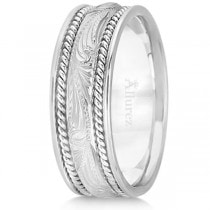 Fancy Carved Vintage Wedding Ring For Men 18k White Gold (7.5mm)