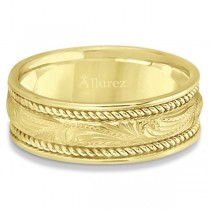 Fancy Carved Vintage Wedding Ring For Men 18k Yellow Gold (7.5mm)
