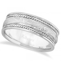 Fancy Carved Vintage Style Wedding Ring Band For Men Palladium (7.5mm)