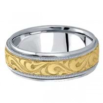 Antique Style Handmade Wedding Band in 14k Two Tone Gold (7.5mm)