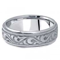 Antique Style Handmade Wedding Band in 14k White Gold (7.5mm)