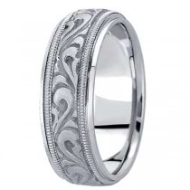 Antique Style Handmade Wedding Band in 14k White Gold (7.5mm)