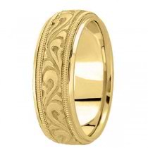 Antique Style Handmade Wedding Band in 14k Yellow Gold (7.5mm)