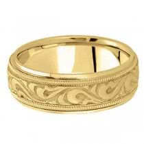 Antique Style Handmade Wedding Band in 18k Yellow Gold (7.5mm)