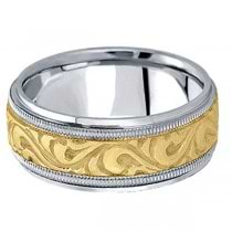 Antique Style Hand Made Wedding Band in 14k Two Tone Gold (9.5mm)