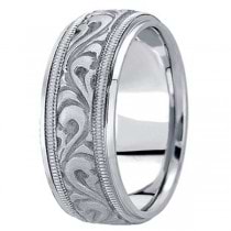 Antique Style Hand Made Wedding Band in 14k White Gold (9.5mm)