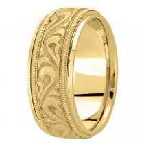 Antique Style Hand Made Wedding Band in 14k Yellow Gold (9.5mm)