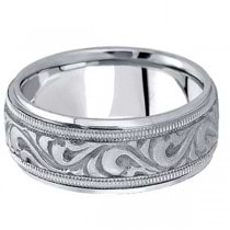 Antique Style Hand Made Wedding Band in 18k White Gold (9.5mm)