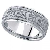 Antique Style Hand Made Wedding Band in Platinum (9.5mm)