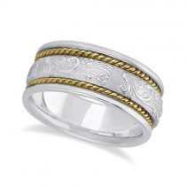 Men's Fancy Satin Finish Carved Wedding Band 18k Two-Tone Gold (8.5mm)