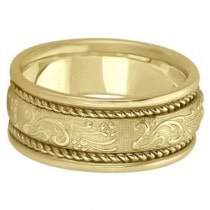 Men's Fancy Satin Finish Carved Wedding Band 18k Yellow Gold (8.5mm)