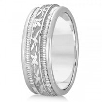 Flower Antique Style Wedding Ring Wide Band 14k White Gold 8mm