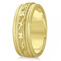 Flower Antique Style Wedding Ring Wide Band 14k Yellow Gold 8mm